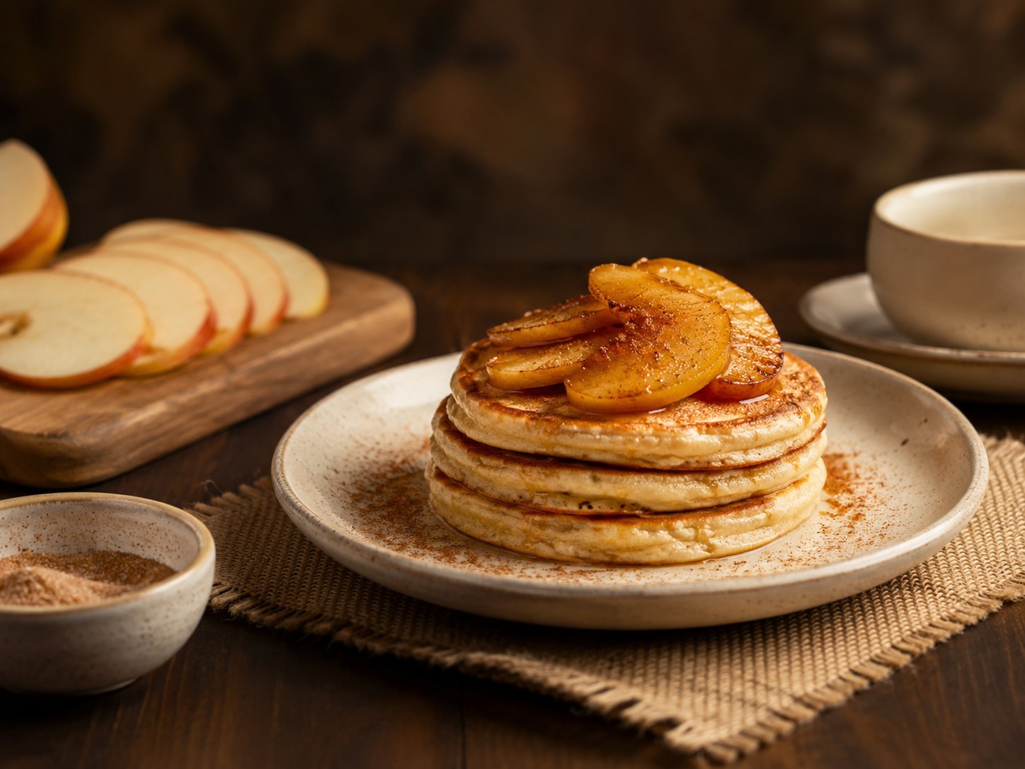 Panqueca de Aveia com Calda de Caramelo e Maçã
